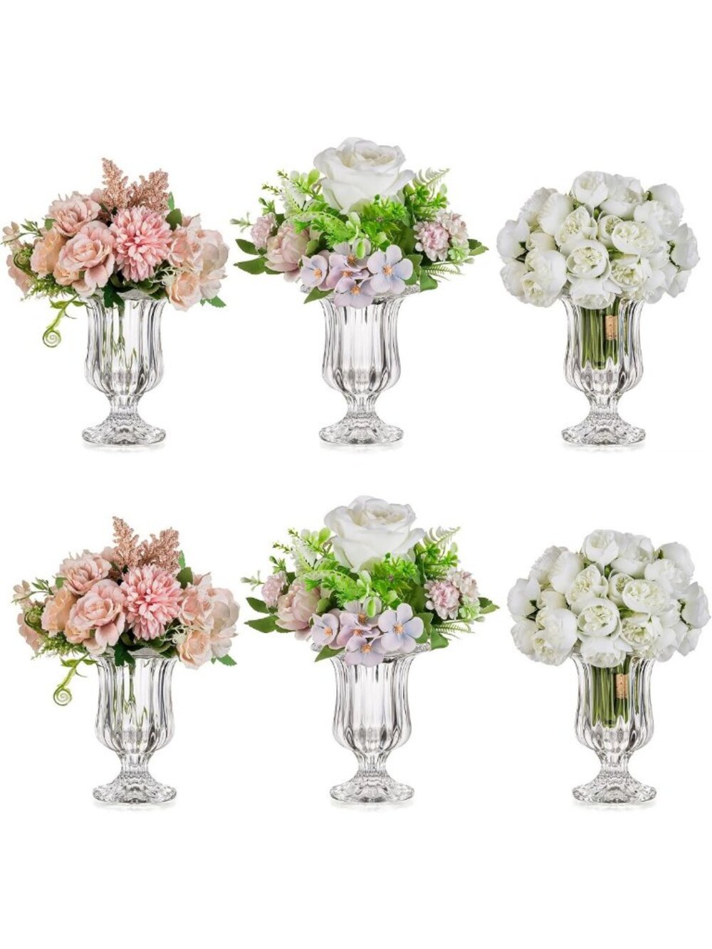 Elegant Small Pedestal Flower Vases Set of 6 - Perfect for Centerpieces & Home